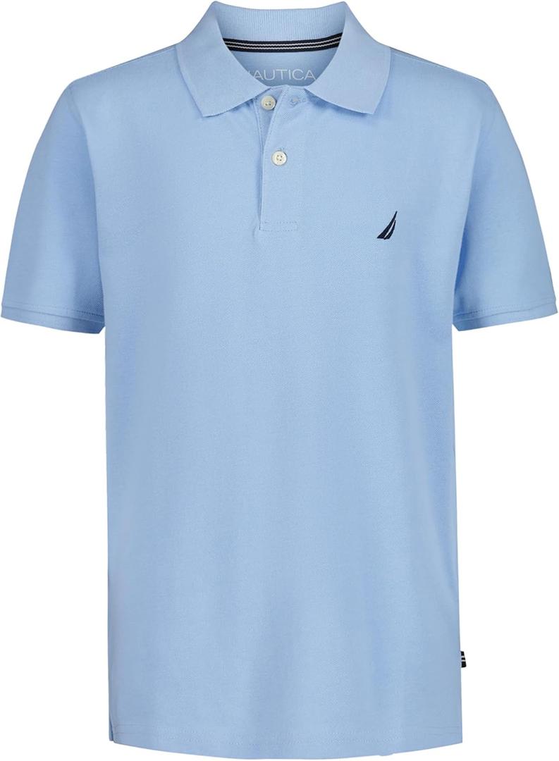 Nautica Boys' Short Sleeve Anchor Polo, Button Closure, Soft & Comfortable, Pique Fabric (8, Blue Bell)