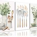 AOYUSMO 3 Piece Canvas Wall Art Kitchen Wall Art Sage Green Pictures Botanical Paintings Farmhouse Artwork Eucalyptus Nature Art Prints for Dining Room 12"x16"