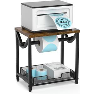 ikkle Label Holder for Rolls and Fanfold Labels, Wooden Thermal Label Holder for Desktop Label Printer, Shipping Label Holder for Thermal Printer Accessory, Ideal for Home, Office, Small Businesses (Rustic)