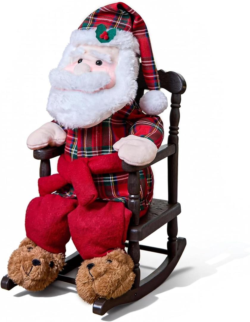 Christmas Animated Decoration Rocking Chair Santa Claus Plush, 18inch Talking Santa Decor, Animatronic Collectible Figurines with Sing, Mouth Move, Illuminated Face, Sitting Xmas Gift for Indoor, Home