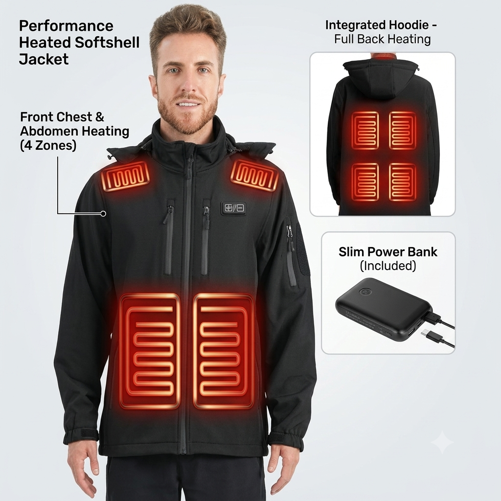 LXZNCD Heated Jacket for Men with 16000mAh Battery Pack, Winter Windproof Waterproof Soft Shell Mens Heated Jackets Coat