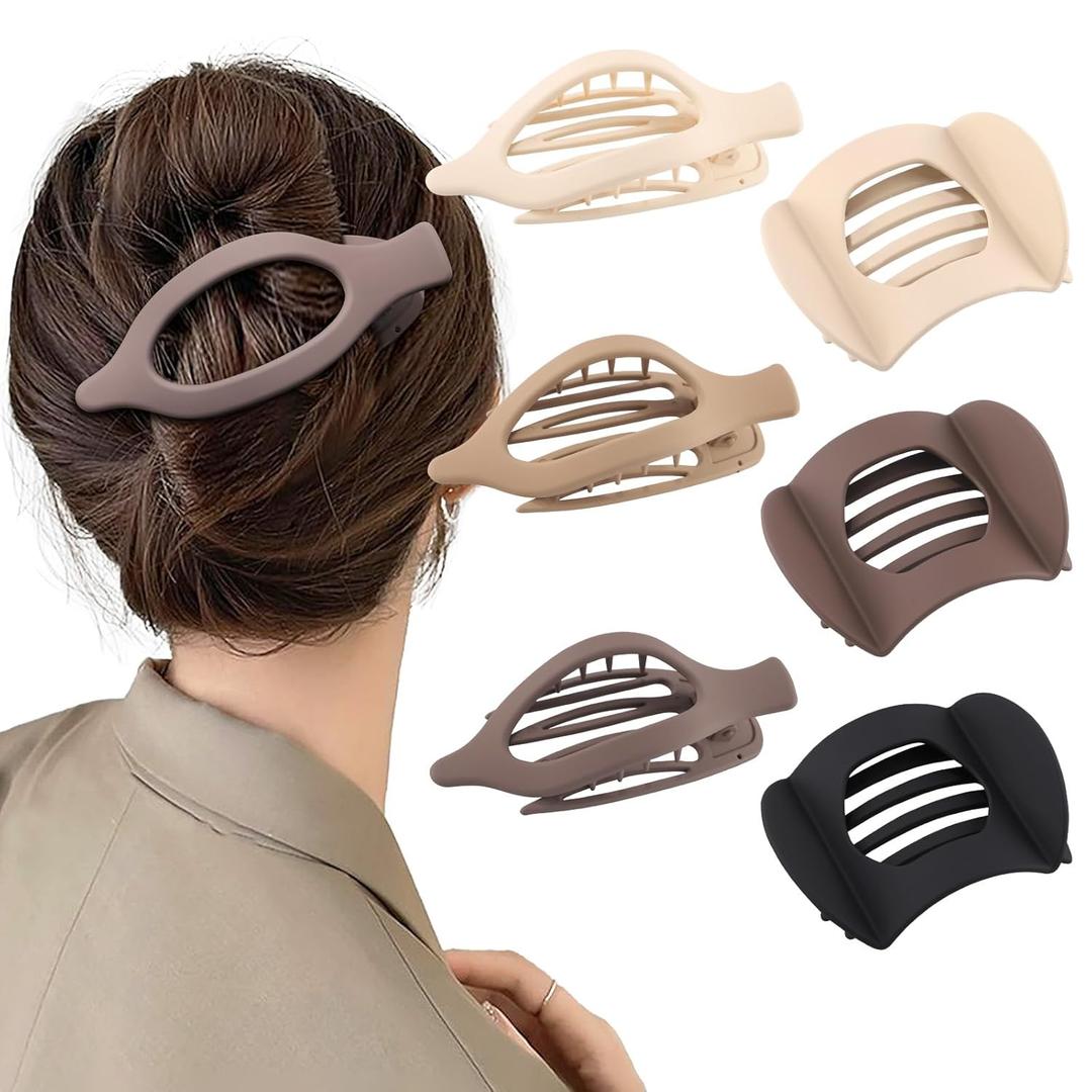 3 x 6 PCS French Flat Hair Clips for Women 2 Styles Large Matte Flat Claw Clips Strong Hold No-Slip Duckbill Hair Barrettes for Lying Down, Driving,Yoga(Brown)