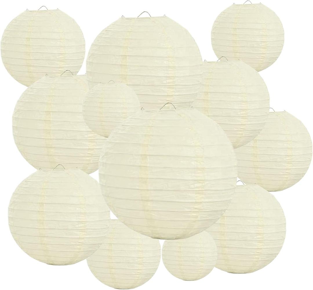 20Pcs Cream Paper Lanterns for Parties, 6” 8” 10” 12” Chinese Asian Hanging Round Paper Lanterns for Birthday Wedding Halloween Christmas Home Decor Party Decor