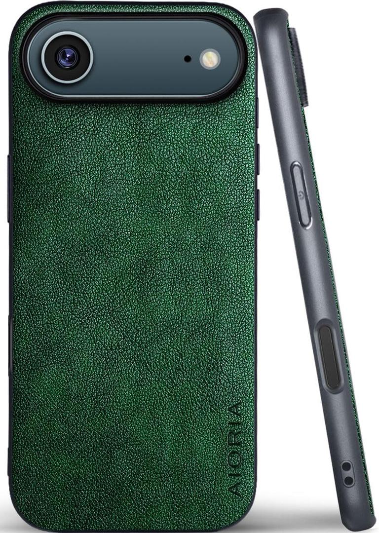 for iPhone Air Case Premium PU Leather Cover Retro Design Full Protective Phone Case 5G (Green, for iPhone 17 Air)
