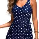 Yonique One Piece Swimdress for Women  Tummy Control Swimsuit with Skirt 2026 V Neck Wrap Tie Side Bathing Suit Dress (Large, Blue Dot)