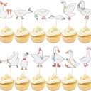 Tinoaly 24 Pcs Silly Goose Cupcake Toppers, Cute White Goose Birthday Cake Decorations for Kids Birthday Party Supplies Baby Shower Animal Theme Cake Decor