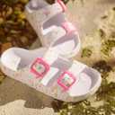 The Children's Place Girls Double Buckle Slip On Slide Sandals, White Paint Splatter, 13 Little Kid