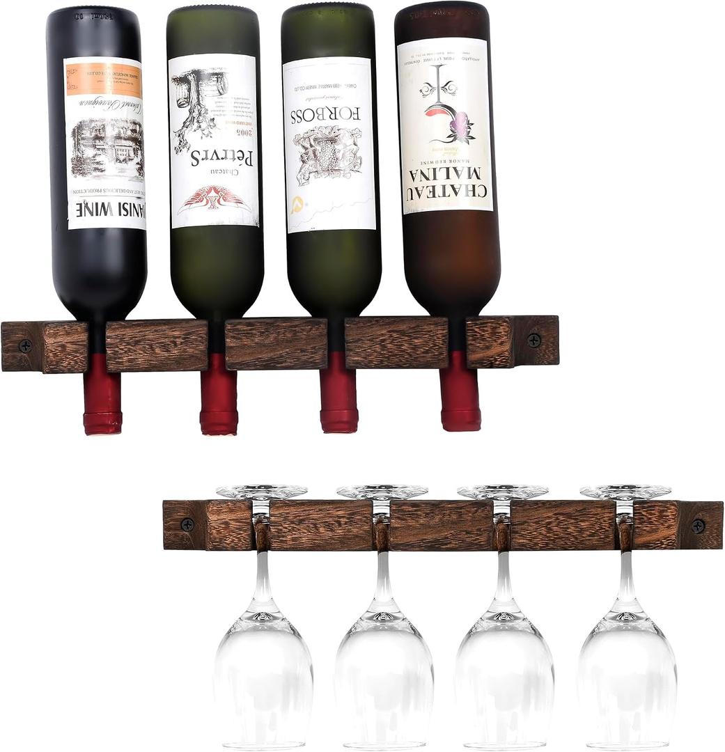 Wall Mounted Wooden Wine/Tall Glass Rack, Hanging Tall Glass Storage & Bar Organizer for Home & Bar Decor.(2)