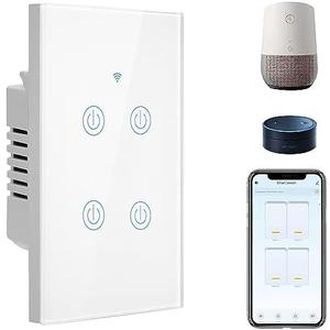 BSEED 4 Gang Smart Switch - Alexa WiFi Light Switch, Touch Control, Timer Function, Compatible with Alexa, Google Assistant, Remote Control