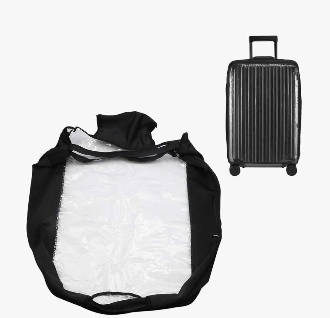 19" Luggage Cover with Easy Access Zipper, Stretch Protective Cover Transparent Waterproof And Damage Resistant,Black & Clear
