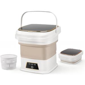 16L Portable Washing Machine, Mini Foldable Washer with Spin Dry Basket, Two Timed Laundry Modes for Small Loads, Compact Size Ideal for Apartments, Dorm Rooms, RVs, Travel (Light Gray)