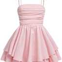 RoseSeek Girl's Flowy Cami Dress Ruched Sleeveless Pink Layered Ruffle Kawaii Short Smocked Summer Dresses 9 Y