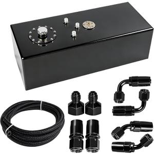 15 Gallon Fuel Cell with Cap Level Sender 12FT Oil Feed Line Street Drift Aluminum Black