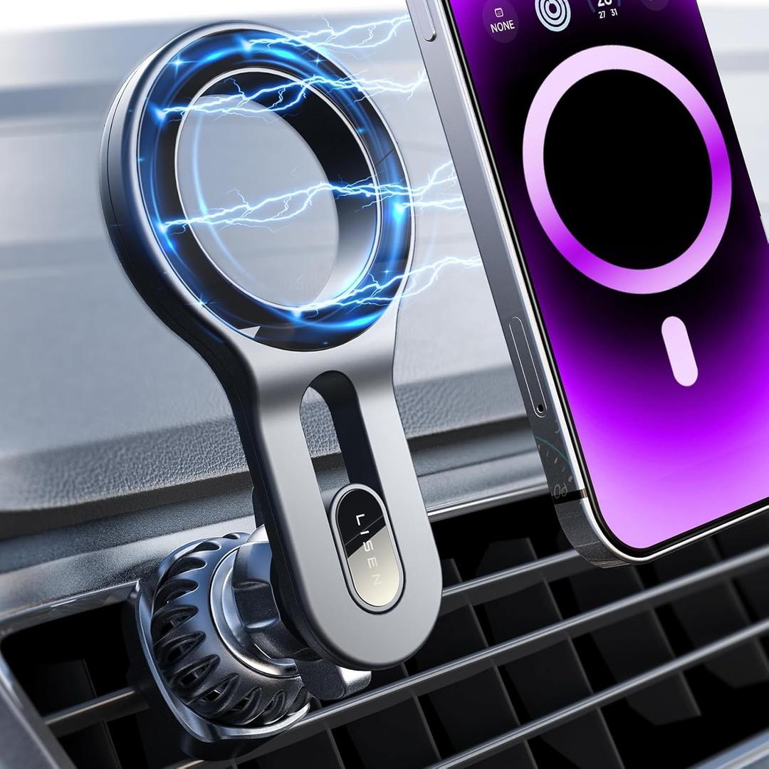 LISEN for iPhone 16 MagSafe Car Mount, [Quick Install] Magnetic Car Phone Holder Vent, Car Truck Accessories Gifts for Men Women Him Her, Fit for iPhone 16e 16 Pro/Pro Max 15 14 13 12 Samsung Pixel
