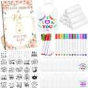 Panitay 100 Pcs DIY Baby Bibs Decorating Kit 50 White Bibs 25 Stencils 24 Fabric Markers 1 Baby Shower Game Sign