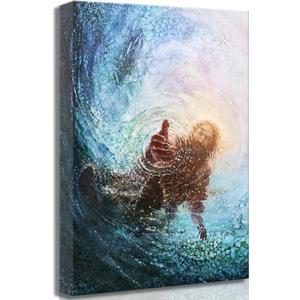 Jesus Christian Canvas Wall Art Hand of God Reaching Into Water Picture Bible Christ Religion Painting Wall Decor Poster Print for Living Room Bathroom Bedroom Church Home Decoration