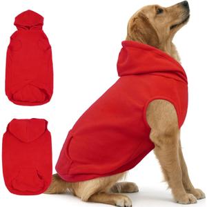 IECOii Dog Sweatshirt for Large Dog, Hooded Fleece Dog Vest with Leash Hole, XXXL Dog Sweater Large Dog Winter Clothes, Large Breed Christmas Dog Sweater Dog Hoodie Labrador, Golden Retriever, Red, 3XL