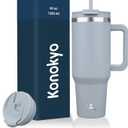 40 oz Tumbler with Handle and 2 Straws,2 in 1 Lid Insulated Water Bottle Stainless Steel Travel Coffee Mug,Lavender