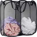 Handy Laundry Mesh Popup Hamper - Two Compartments, Collapsible for Storage and Easy to Open. Folding Pop-Up Clothes are Great for The Kids Room, College Dorm or Travel. (Black)