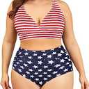 American Trends Womens Plus Size Bikini Two Piece Swimsuits Tummy Control Bathing Suits High Waisted Bikini Swimwear 3XL