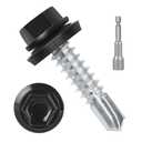#10 x 3/4" (200 PCS) Black Metal Roofing Screws with Rubber Washer, Hex Head Self Tapping Screws for Metal, Self Drilling Sheet Metal Screw