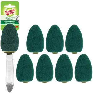 Scotch-Brite Heavy Duty Dishwand Kit, 1 Dish Wand & 7 Sponge Refills, Keep Hands Out of the Mess, Removes Stuck-on Food, Best for Cast Iron Skillets & Grill Grates, Fits all Scotch Brite Refills