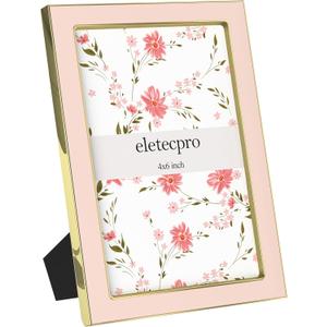 eletecpro 4x6 Enamel Picture Frame with Real Glass Cover, 1 Pack Pink Photo Frame with Gold Metal Edge, Horizontal and Vertical Display Pictures 4x6 for Tabletop, Bookshelf, Wall Decor