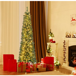 Pencil Christmas Tree with Memory Wire Branch Tips and Warm LED Lights 8Ft