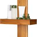 Utoplike Teak Hanging Shower Caddy with Hooks, Bathroom Shower Organizer Over Shower Head, 2-Tier Wood Shelf for Shampoo, Towels, No Drilling