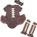 Petitebella Rugby Print Brown Bodysuit Brown Baby Dress Leg Warmer Nb-18m (6-12 Months)