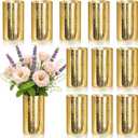 12 Pcs Gold Cylinder Vases for Centerpieces Mercury Vase Hurricane Vase Bulk Acrylic Round Wide Container for Flowers Home Office Wedding Table Decorations (6'')