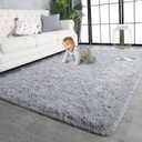 FinRèc 8' x 5' Feet Light Grey Rugs for Bedroom Living Room, Soft Fuzzy Shaggy Area Rug, Non-Slip Fluffy Furry Shag Rug for Nursery Kids Room Dorm Room Home Decor, Indoor Plush Floor Carpet