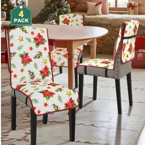 H.VERSAILTEX Dining Chair Covers Christmas Decorations Chair Cover Water Resistant Chair Cover for Dining Room Set of 4 Parson Chair Slipcovers Washable Chair Protectors Covers,Red Poinsettia/Beige