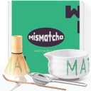 Matcha Whisk Set with 'matcha' Design - 6 Piece Ceramic Matcha Set with a Bowl, Whisk, Stand, Spoon and Sifter - Designed in the UK - Gift Set