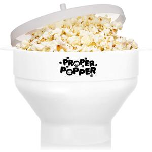 The Original Proper Popper Microwave Popcorn Popper, Silicone Popcorn Maker, Collapsible Bowl BPA Free & Dishwasher Safe - (White)