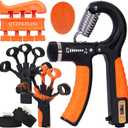 Grip Strength Trainer with Forearm Strengthener, Hand Grip Strengthener, Hand Extension Exerciser, Stress Relief Ball and Hand Grip Strengthener for Muscle Building and Injury Recover(5 PCS) (03-Orange)