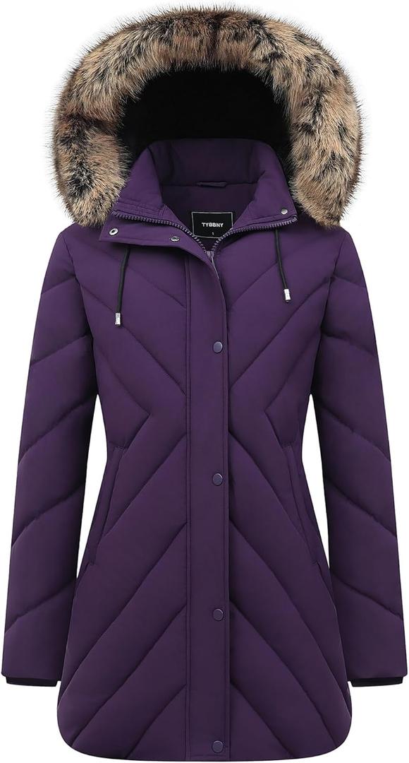 Women's Winter Coat Long Puffer Jacket - Waterproof Warm Thickened Snow Coat for Women (Purple, Small)
