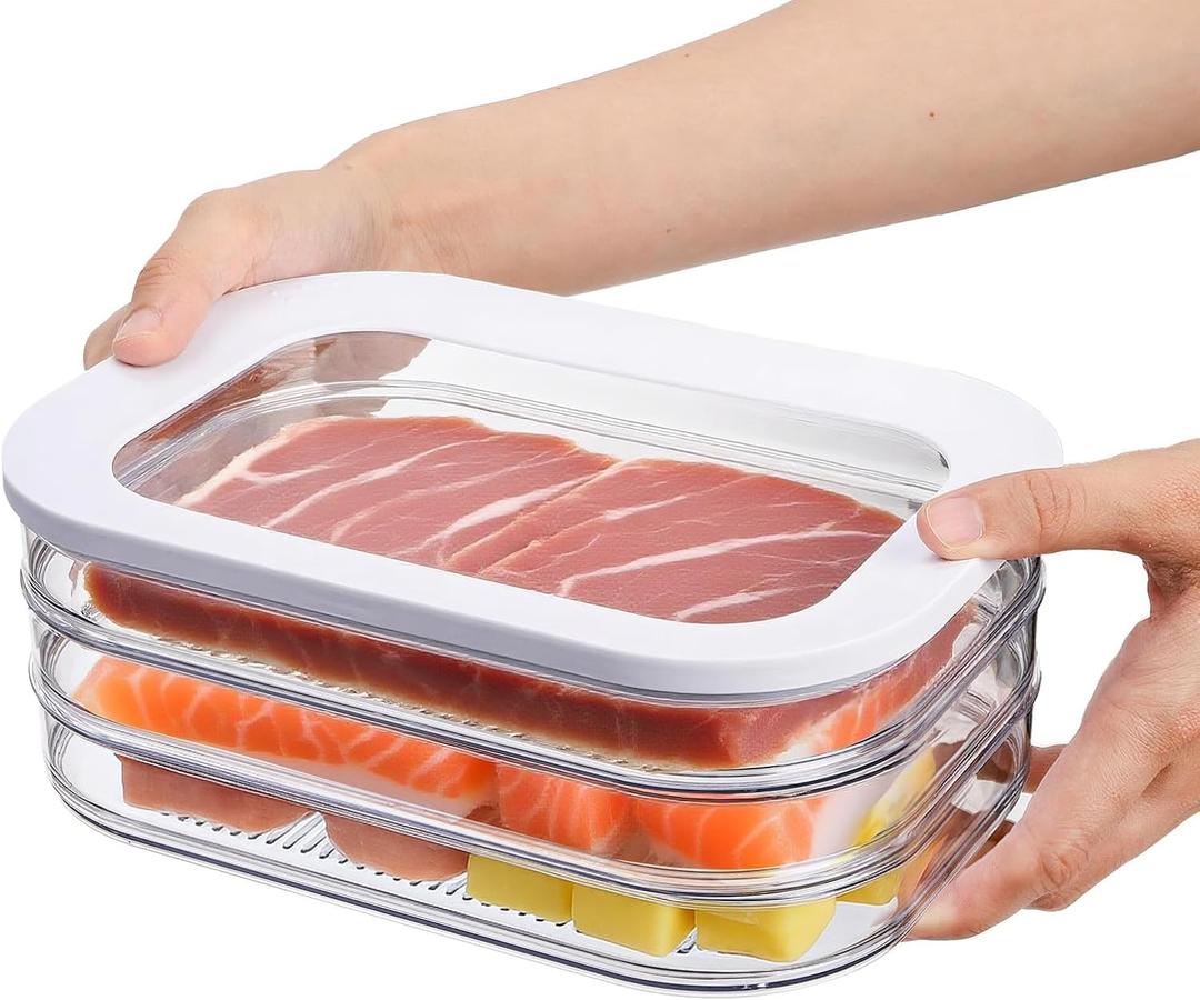 Deli Meat Container for Fridge,Bacon Lunch Meat Container for Refrigerator,refrigerator organizers and storage,Stackable Food Storage Boxes with Lid for Cold Cuts,BPA Free,3PCS
