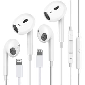 2-Pack Apple Earbuds with Lightning Connector (Plug&Play),Wired Headphone for iPhone with Built-in Mic & Volume Control,Compatible with iPhone 14/13/12/11/XR/XS/X/8/7/Pro MaxMFI Certified Earphone