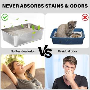 2PACK Stainless Steel Litter Box, Metal Litter Boxs with Lid High Sides, XL Extra Large Litter Box for Big Cats, Never Absorbs Odors, Leak-Proof, Stain-Free, Rust-Free, Easy to Clean, Scoop Included (2PACK-Grey)