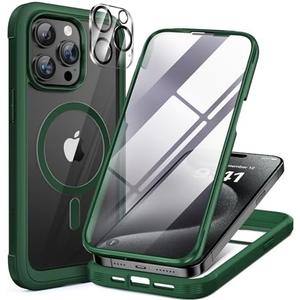 Miracase Magnetic for iPhone 12 Pro Max Case [Compatible with MagSafe] Full-Body Phone case with Built-in Glass Screen Protector& Camera Protector, Military Drop Proof 12 Pro Max Cover, Green