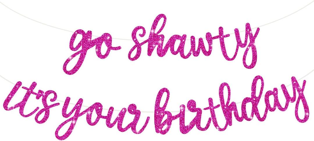 BEISHIDA Rose Red Go Shawty It's Your Birthday Banner - NO DIY - Hip Hop Theme Glitter Happy Birthday Banner - Pre-Strung - Rose Red Rap Theme Happy Birthday Sign for Man Women birthday Party Supply