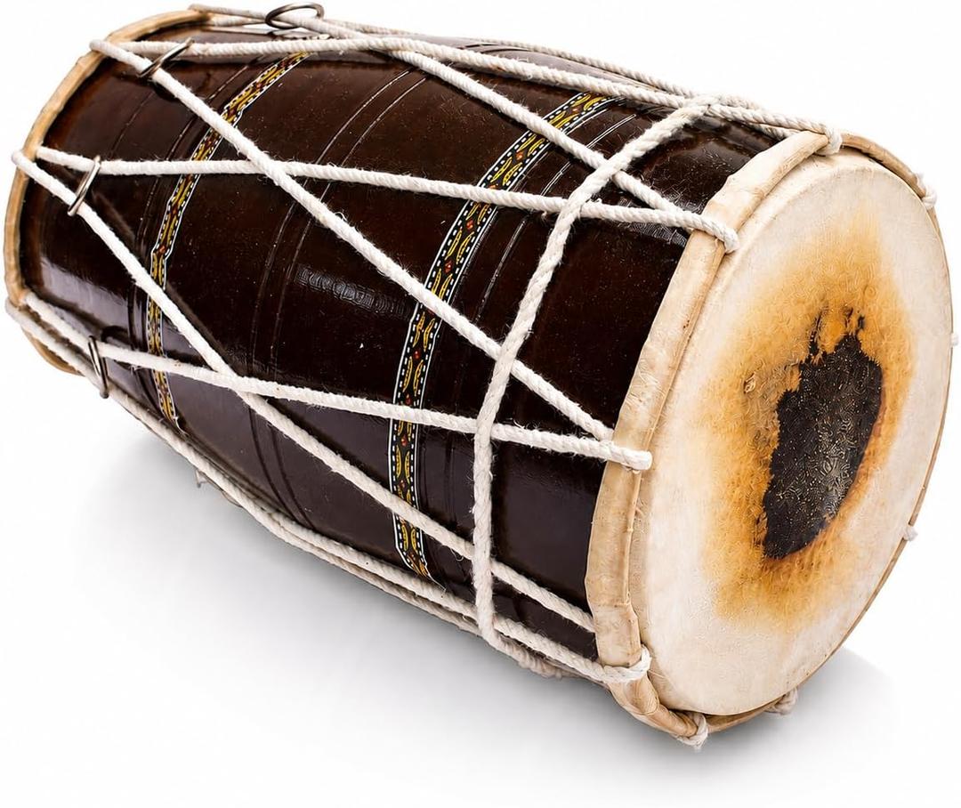 Wooden Dholak Drum, Adjustable Indian Hand Percussion Instrument, 14 Inch