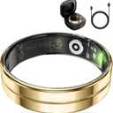 HitTopss Smart Ring, Ultra Thin Fitness Tracking Smart Ring with Calories/Heart Rate/Blood Oxygen/Sleep Monitoring, 5ATM Waterproof, No APP Subscription (Gold, Ultra Thin-8#)