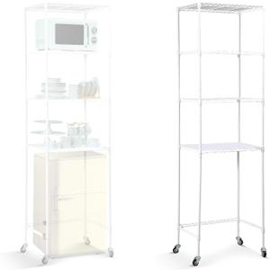 Huwena 4 Tier Mini Fridge Shelf Microwave Stand Over Height Adjustable Fridge Storage Rack with Lockable Wheels & Waterproof Mats Multilayer Metal Organizer for Dorm Apartment Kitchen Office(White)