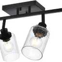 4-Light Track Lighting Kit Bathroom Wall Light Fixtures, Black Directional Ceiling Light for Kitchen Dining Room Bedroom Office, Seeded Glass Shades