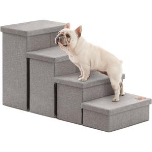 Love's cabin Dog Stairs for Small Medium or Large Dogs with Storage and Adjustable Steps, Foldable Cat Steps for Bed or Couch, 4-Step Gray Folding Ramp with Zip up to 200 lbs, Solid Grey