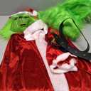 DJKFAEK Green Monster Santa Claus Costumes for Men,Christmas Furry Santa Claus Costume Include Mask for Halloween Cosplay (M)