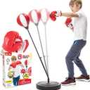 Whoobli Punching Bag for Kids and Toddler Incl Boxing Gloves| 3-10 Years Old Adjustable Kids Punching Bag with Stand| Sports Toy for Boys| Ideal Christmas Birthday Gift for Children; New 2025 (Red White)