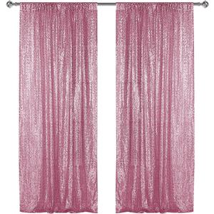 Sugargirl Pink Sequin Backdrop Curtain 2 Panels 2FTx8FT Glitter Pink Background Drapes Sparkle Photography Backdrop for Party Wedding Birthday Wall Decoration